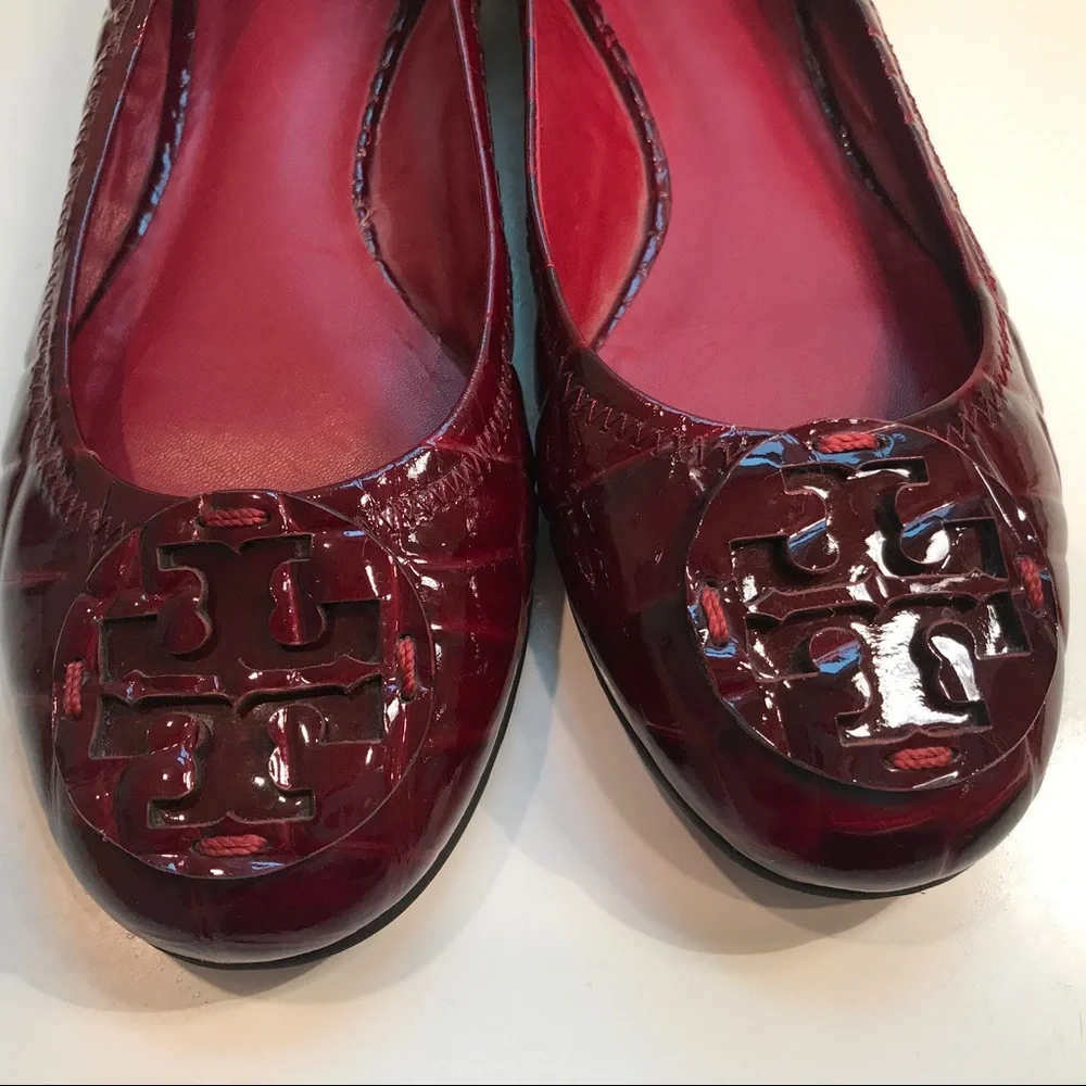 Tory Burch Deep Red Patent Leather Flats Size 7.5